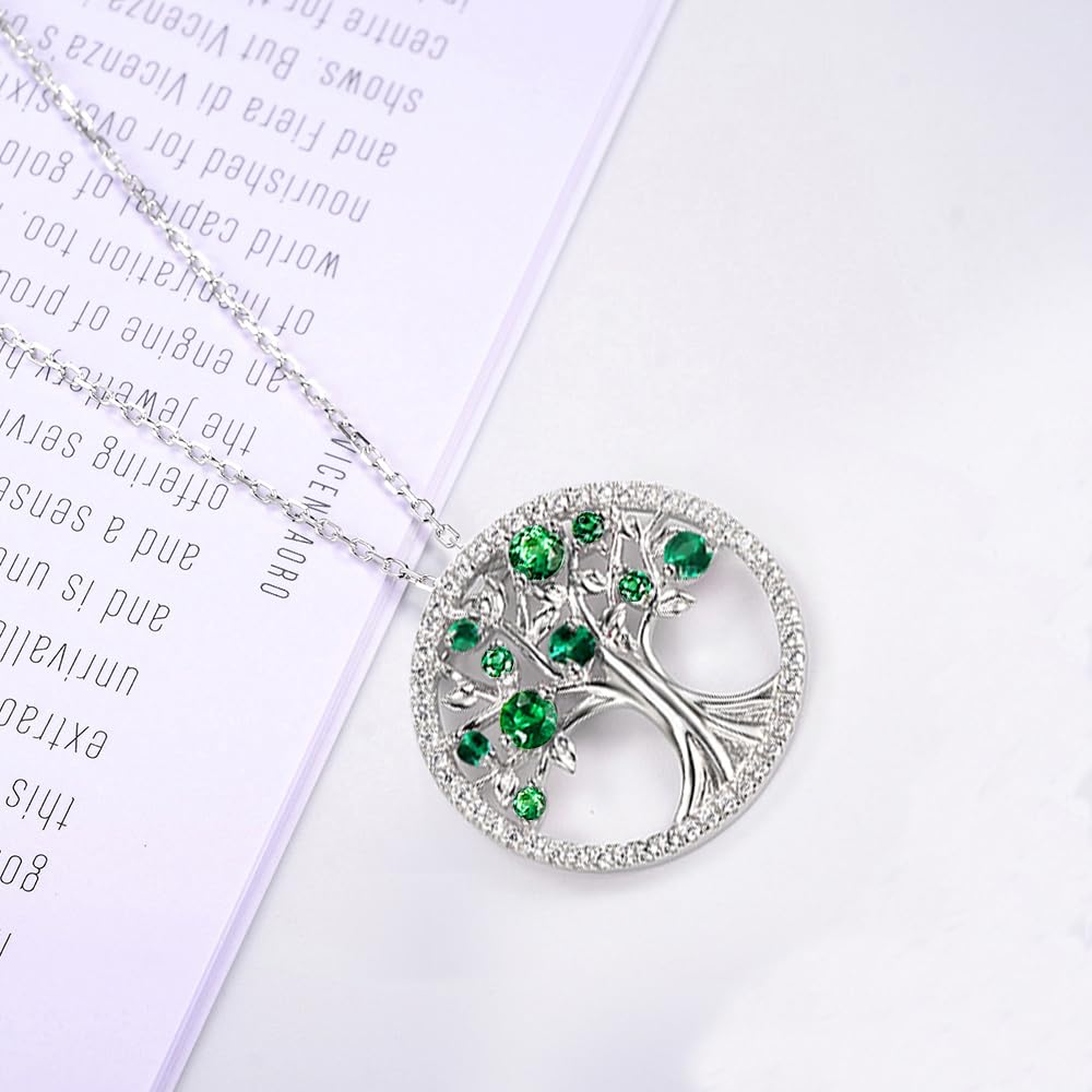 Re Besta Mothers Day Jewelry Gifts Wife Mom May Birthstone Green Emerald Tree of Life Necklace Women Birthday Gifts Jewelry Gifts Sterling Silver