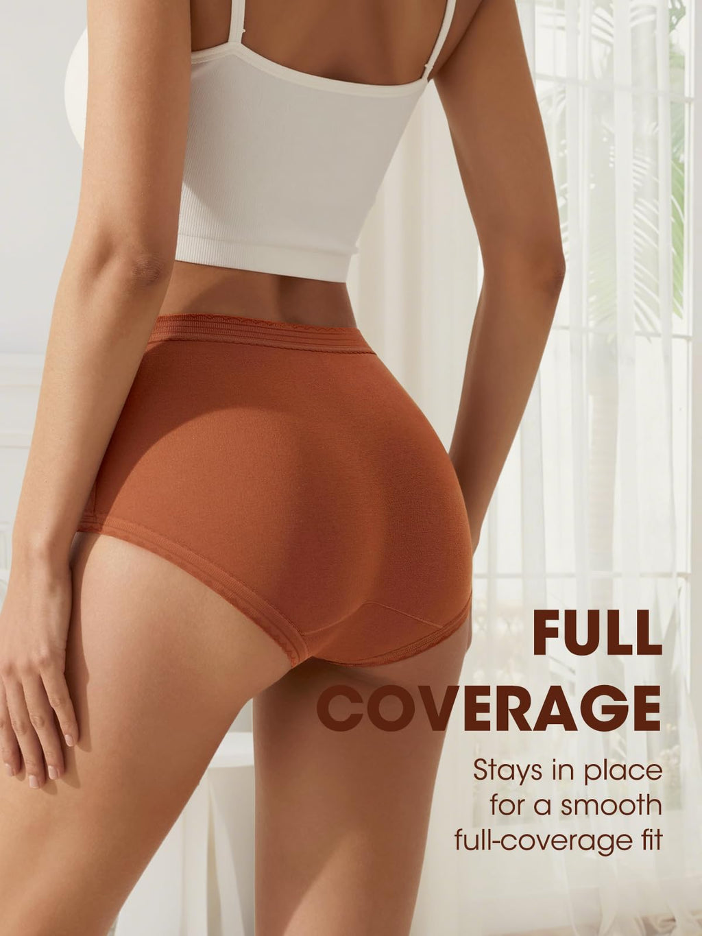 HOHOCHIN Cotton Underwear for Women: High Waisted Panties Briefs Lace Stretch Waistband Ladies Full Coverage Comfort 4 Pack (US, Alpha, Large, Regular, Regular, A-4 Pack-Multicolor)