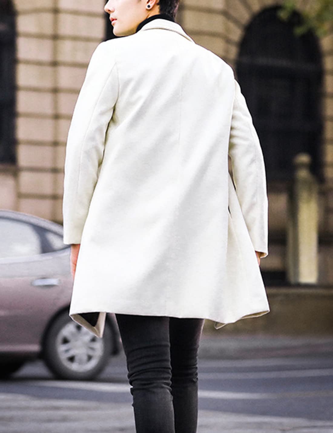 Springrain Men's Wool Blend Pea Coat Notched Collar Single Breasted Overcoat Warm Winter Trench Coat(White-S)