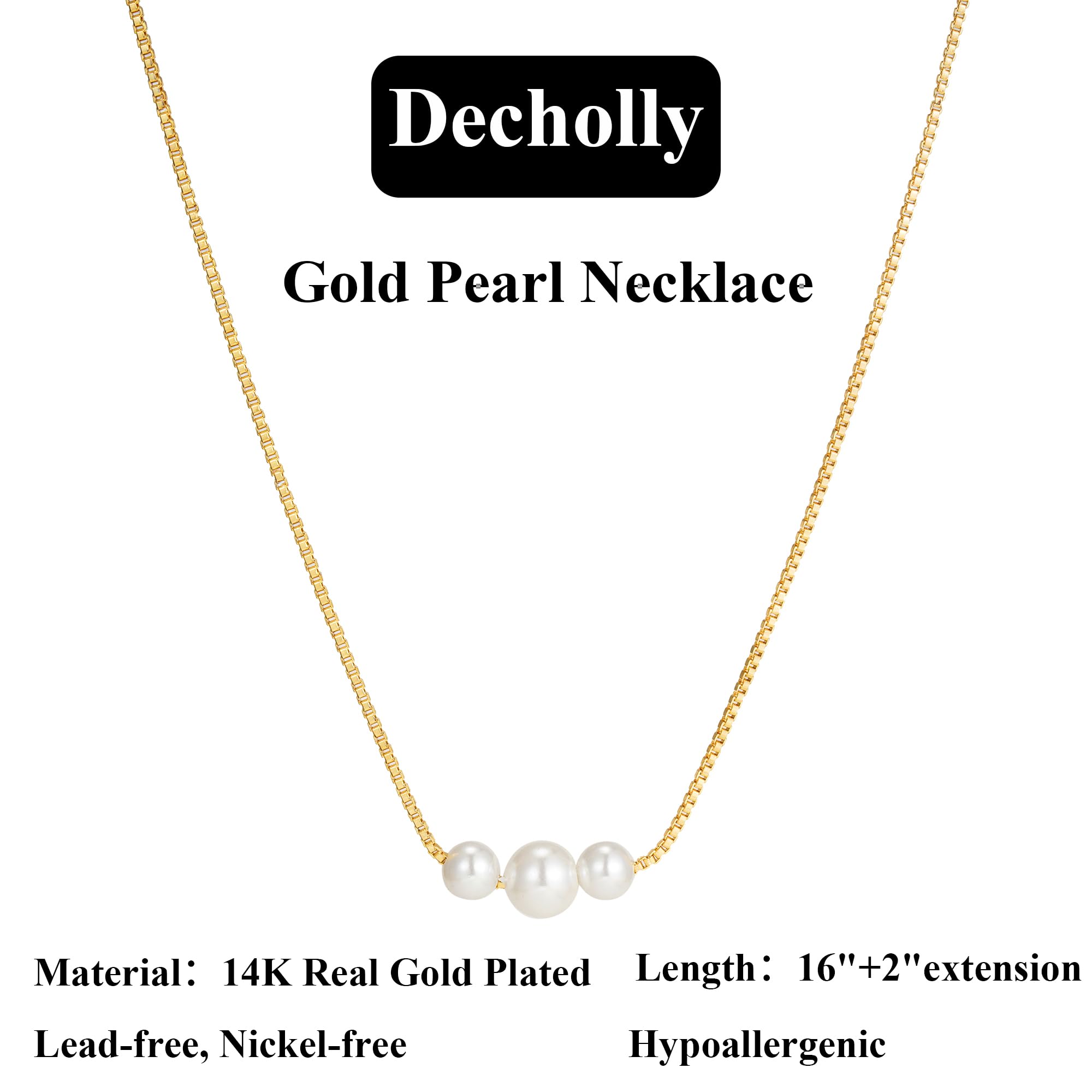 Decholly Mothers Day Gifts for Mom Gold Pearl Necklaces for Women Trendy, 14K Gold Plated Dainty Necklace Simple Pearl Necklace Women's Jewelry Friend Mothers Day Birthday Wedding Jewelry Gifts for Women
