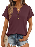 AUTOMET Womens Spring Tops 2026 Short Sleeve Shirts Henley Dressy Casual Blouses V Neck Fashion Tunics Trendy Flowy Clothing Burgundy L