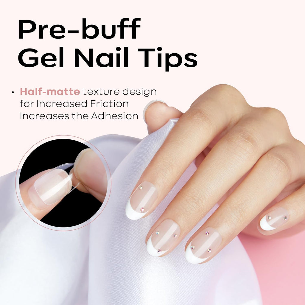 Modelones Extra Short Oval Round Nail Tips - 510Pcs Soft Fake Nails Tips Gel Pre-shaped Half Matte Full Cover No Filed False Extension Manicure Salon DIY at Home 15 Sizes