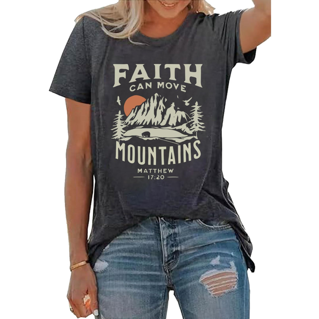 BLACKOO Women Graphic T-Shirts Cute Tees Summer Causal Tops Dark Grey X-Large