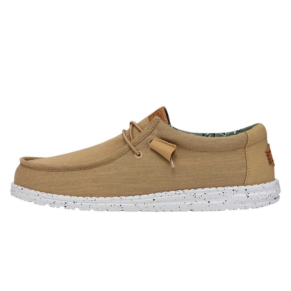 HEYDUDE Men's Wally Washed Canvas, Mens Shoes, Slip-on Loafers, Comfortable & Light-Weight Walnut