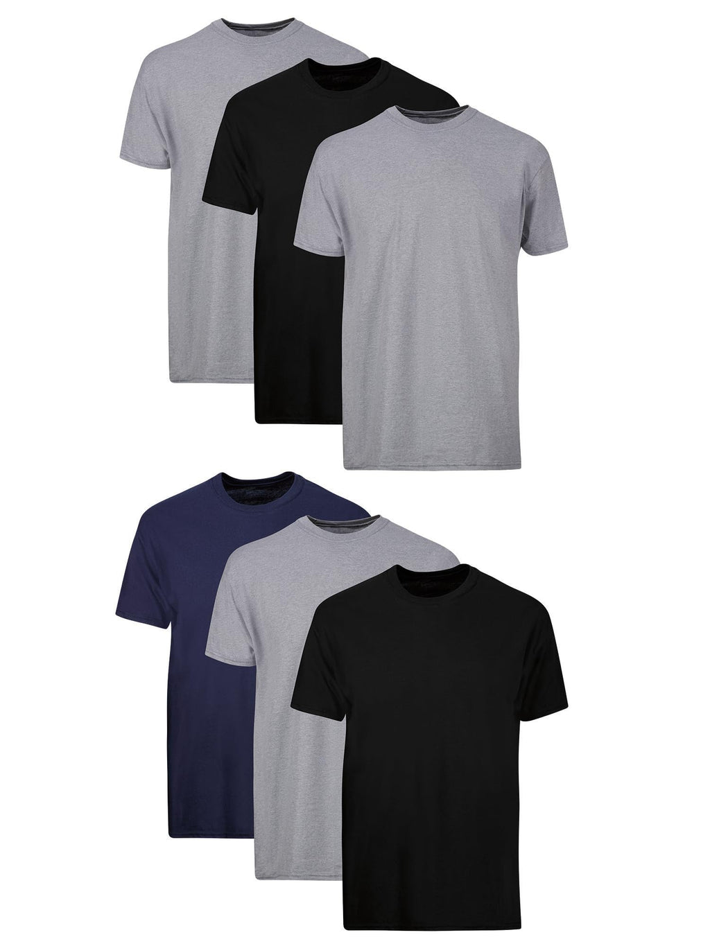 Hanes Mens Cotton, Moisture-wicking Crew Tee Undershirts, Multi-packs, Black/Grey/Blue Assorted - 6 Pack, Large US