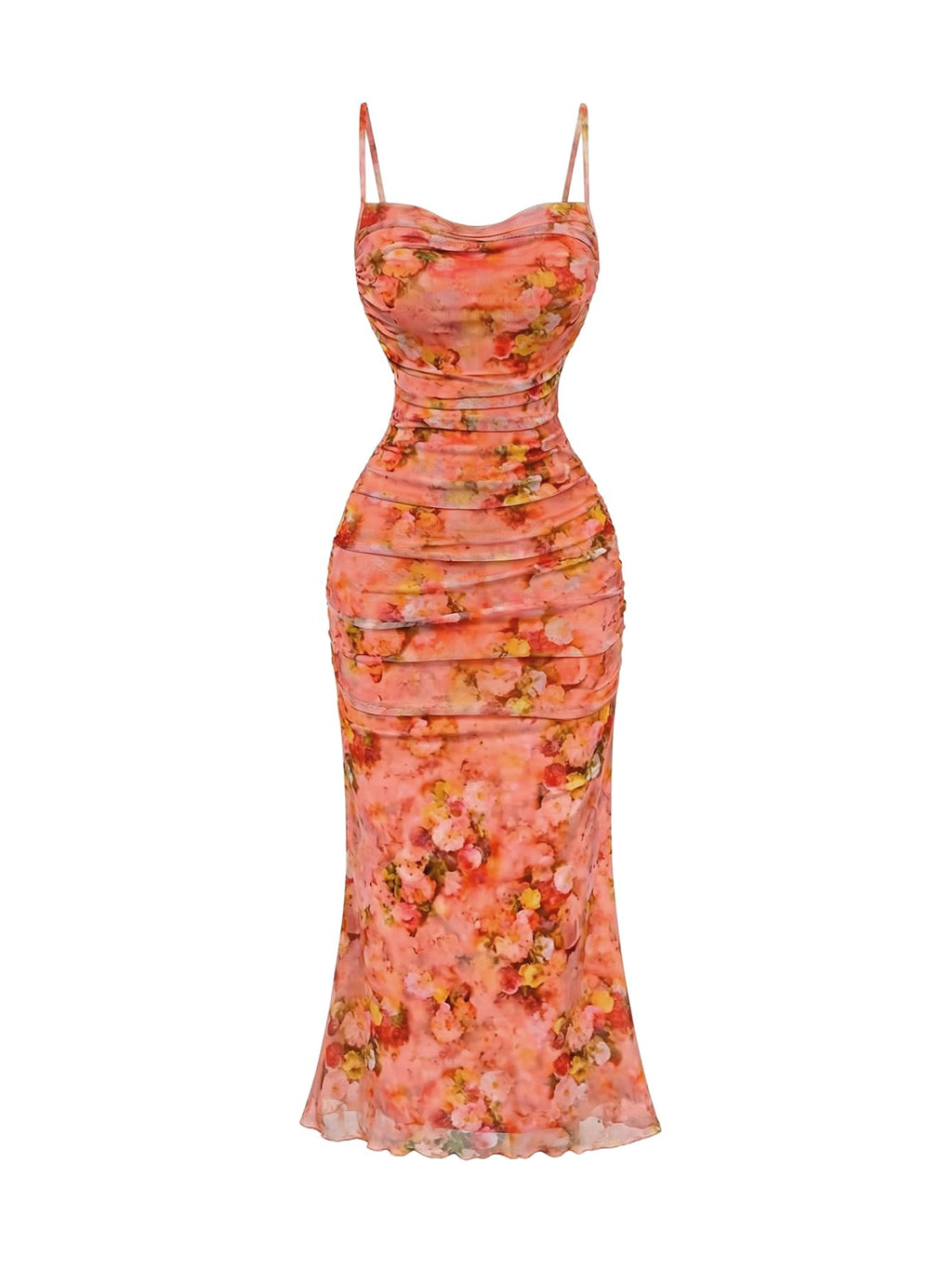 GORGLITTER Women's Floral Spring Summer Wedding Guest Dress Bridal Shower Cocktail Tea Party Beach Midi Sun Dress 2026 Orange Small