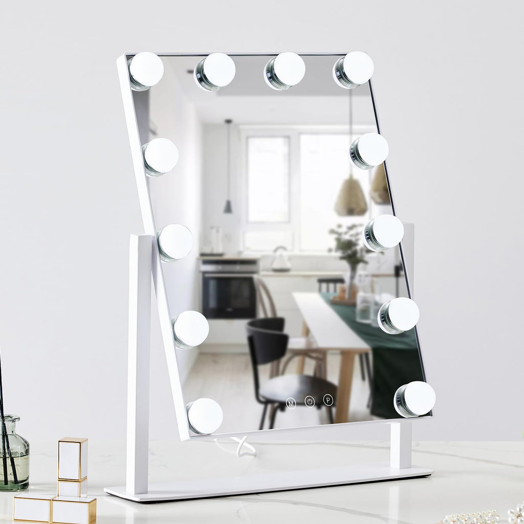 HIEEY Hollywood Vanity Mirror with 12 Dimmable Bulbs Lights, Three Color Lighting Modes, and 5X Magnification, Smart Touch Control, 360°Rotation (White,Gift Box)