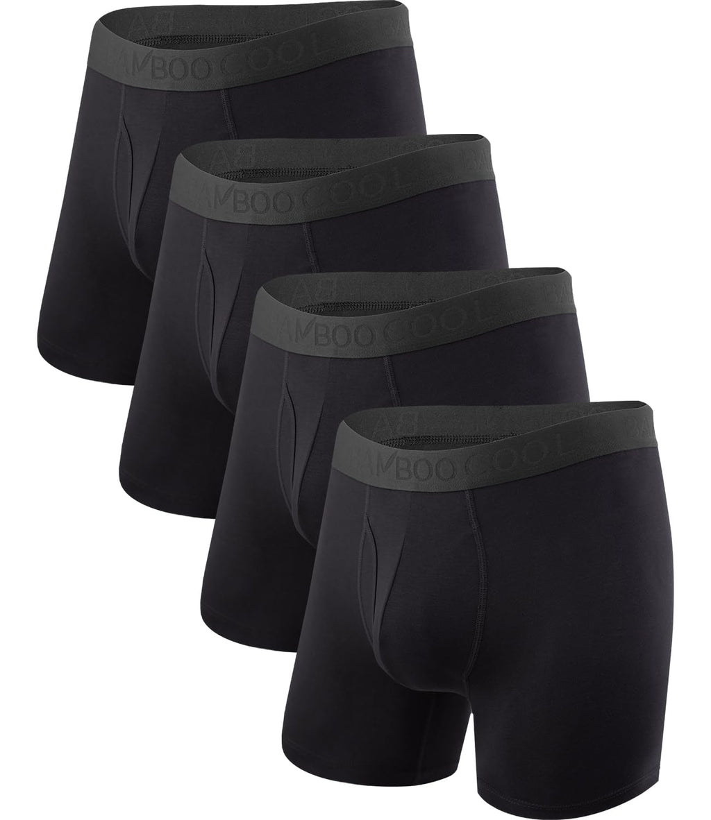 BAMBOO COOL Men's Underwear Boxer Briefs Soft Breathable Performance Underwear for Men 4 Pack (L)