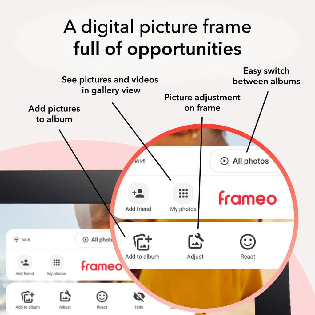 FRAMEO 10.1 inch 32GB Digital Picture Frame, IPS LCD Touch Screen, Auto-Rotate Easy Setup to Share Photos & Videos via Frameo from Anywhere, Gifts for Parents and Grandparents