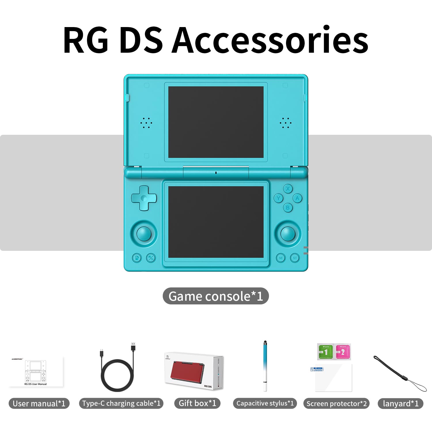 Aivuidbs RG DS Foldable Handheld Game Console RK3568 Anbernic RG DS Android 14 System two-Player Joystick Top and Bottom Dual Screen 4 inch OCA Full Touch Screen 4000mAh 3 + 32gb (RG DS-Turquoise Blue-new)