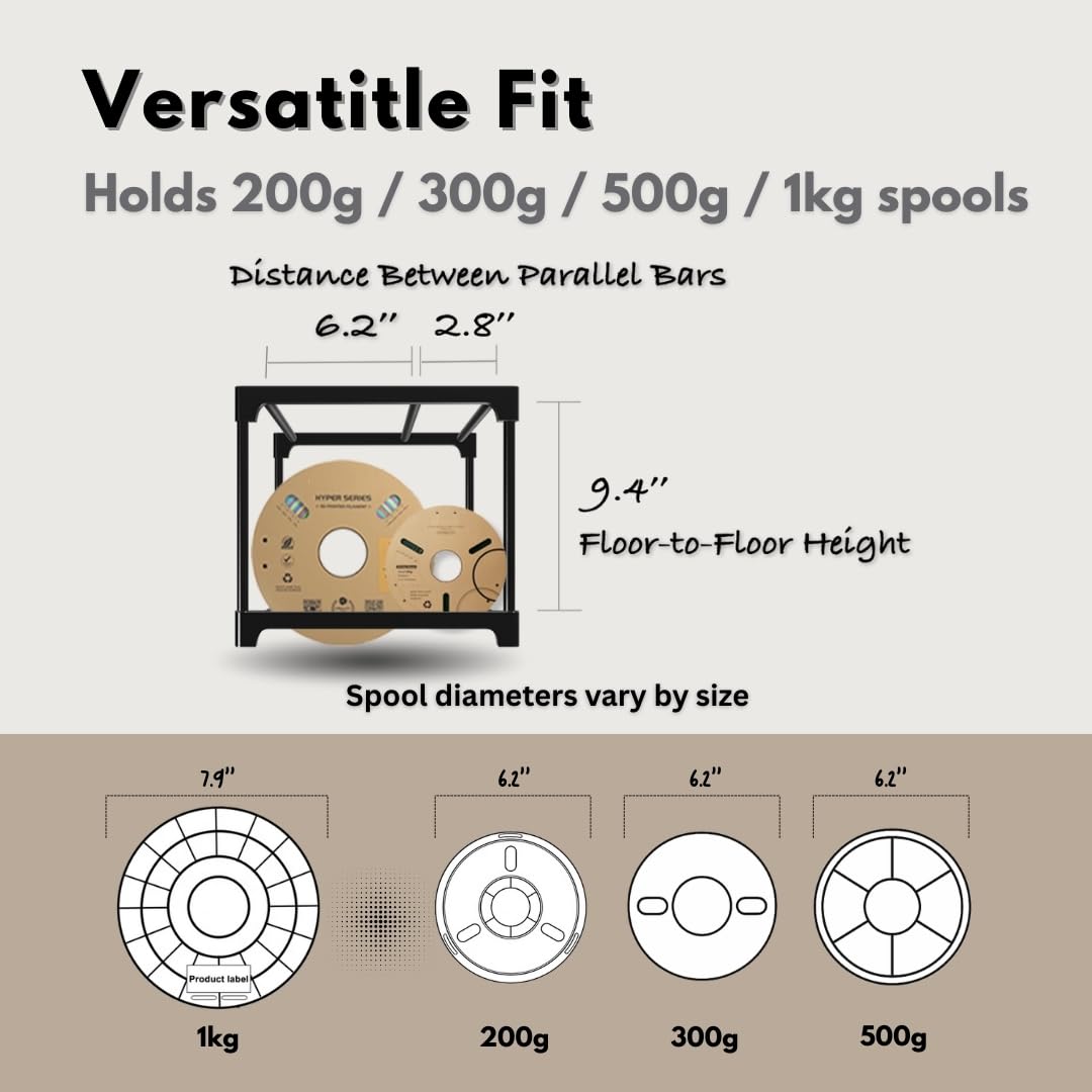 Razzi Fidel 9-Tier Modular 3D Printer Filament Storage Rack, High-Strength Carbon Steel Spool Holder & Organizer, Holds 54 Spools(1kg), Space-Saving, Customizable, Tool-free Assembly
