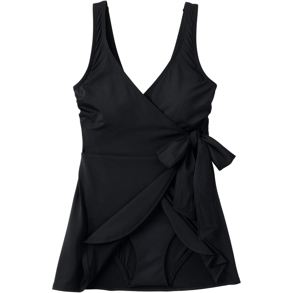 Lands' End Women's Side Tie Mini Swim Dress Swimsuit 2 Black