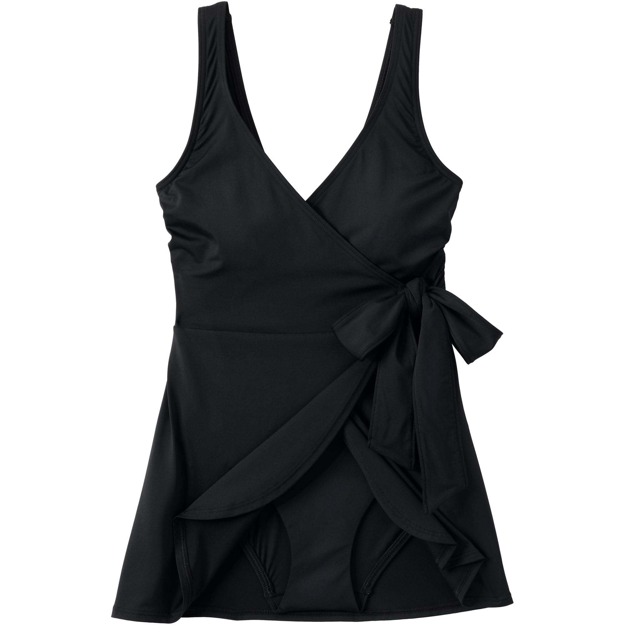 Lands' End Women's Side Tie Mini Swim Dress Swimsuit 2 Black