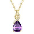 FANCIME Amethyst Necklace 14K Solid Yellow Gold Teardrop Pendant with Diamond February Birthstone Necklace Gifts Jewelry for Mom Women