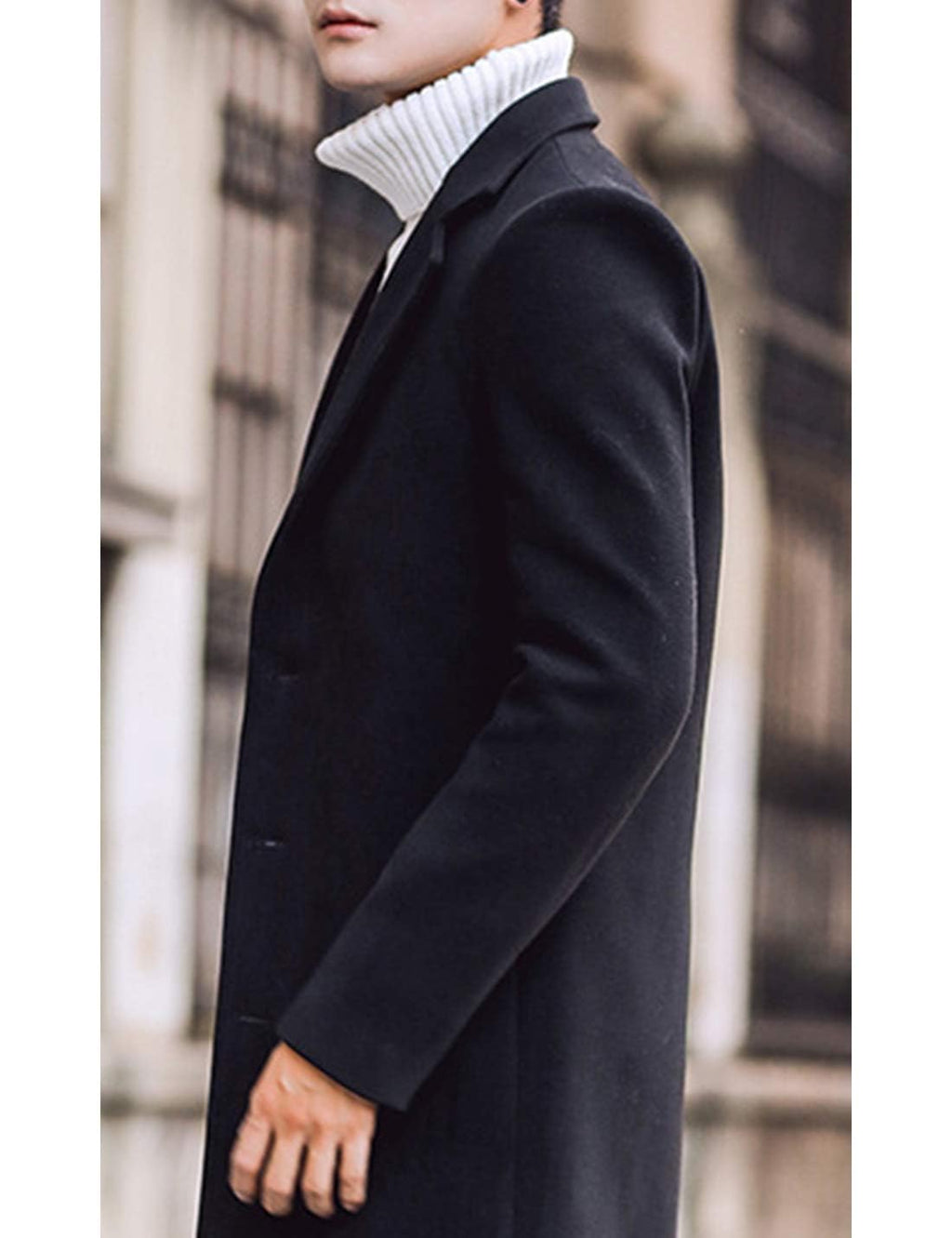 Springrain Men's Wool Blend Pea Coat Notched Collar Single Breasted Overcoat Warm Winter Trench Coat(Black-S)
