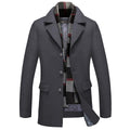 INVACHI Mens Wool Blend Coat Warm Winter Trench Coat with Detachable Soft Scarf Single Breasted Overcoat (US, Alpha, Medium, Regular, Regular, Grey)
