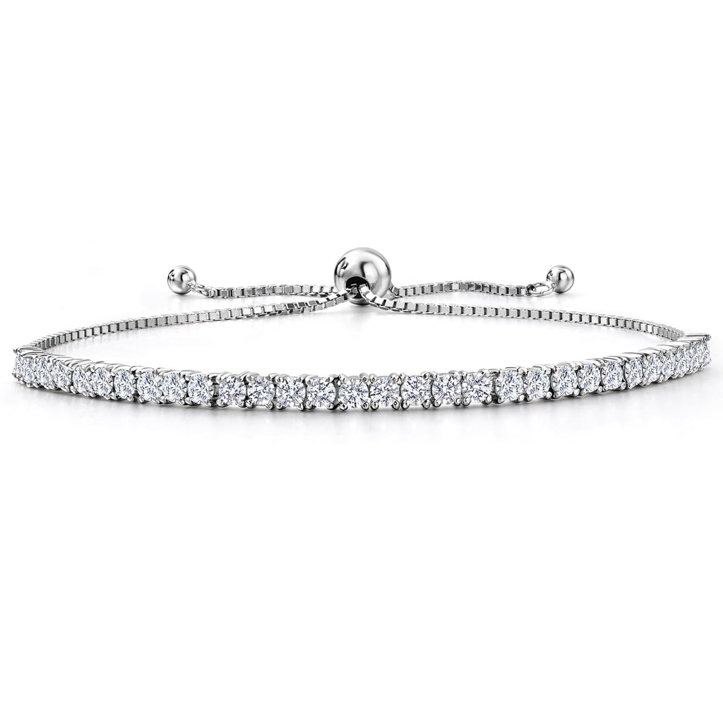 Gem Stone King 2 to 2.65 Cttw Lab Grown Diamond Tennis Bracelet for Women | 925 Sterling Silver | Round | E-F | VVS-VS | Adjustable Bolo Bracelet | Fits Up To 9 Inch Wrist | Sterling Silver | 2 Ct