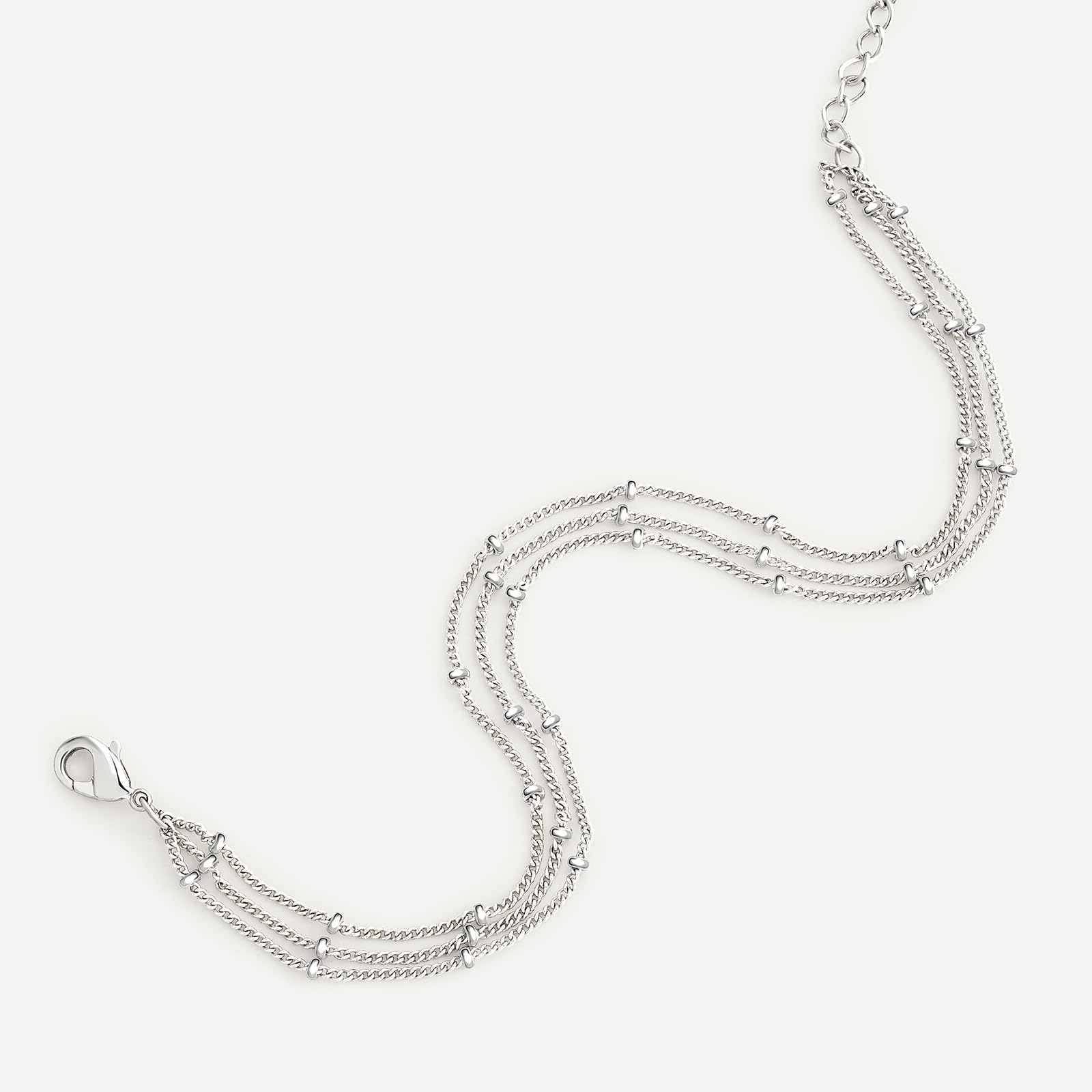 MEVECCO Bracelet for Women Sliver Layered Satellite Chain Bead Sliver Plated Dainty 3 Layer Simple Jewelry