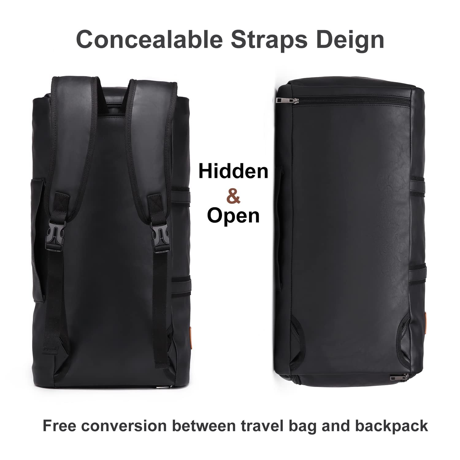 Carry On Garment Backpack, 3 in 1 Waterproof Mens Garment Bag for Travel Business, Leather Duffel Bag with Shoe Compartment -Black