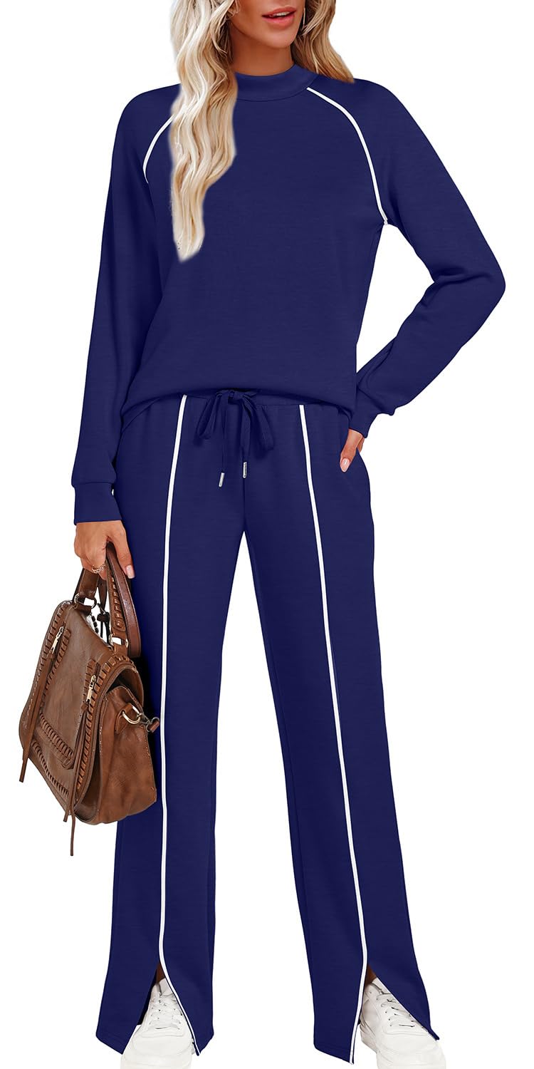 WIHOLL Lounge Sets for Women 2 Piece Winter Clothes Travel Outfits Resort Wear Business Casual Navy M