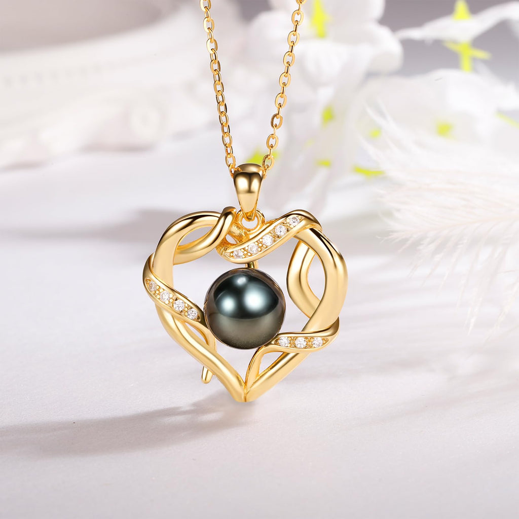 NONNYL Jewelry for Women Wedding Birthday Anniversary Christmas Gifts for Women- Tahitian Black Pearl- Heart Necklace- Wife Mom Girlfriend Her Anniversary Birthday- Mothers Day Valentine Jewelry Gifts