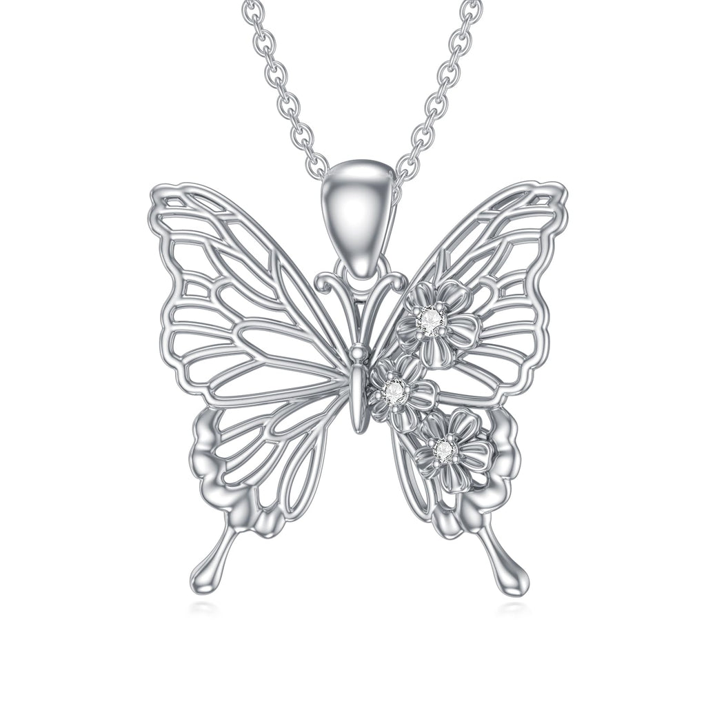 LWXIE Diamond Butterfly Necklace for Women Sterling Silver Butterfly Pendant Necklace Butterfly Jewelry Gift for Women Wife Friend