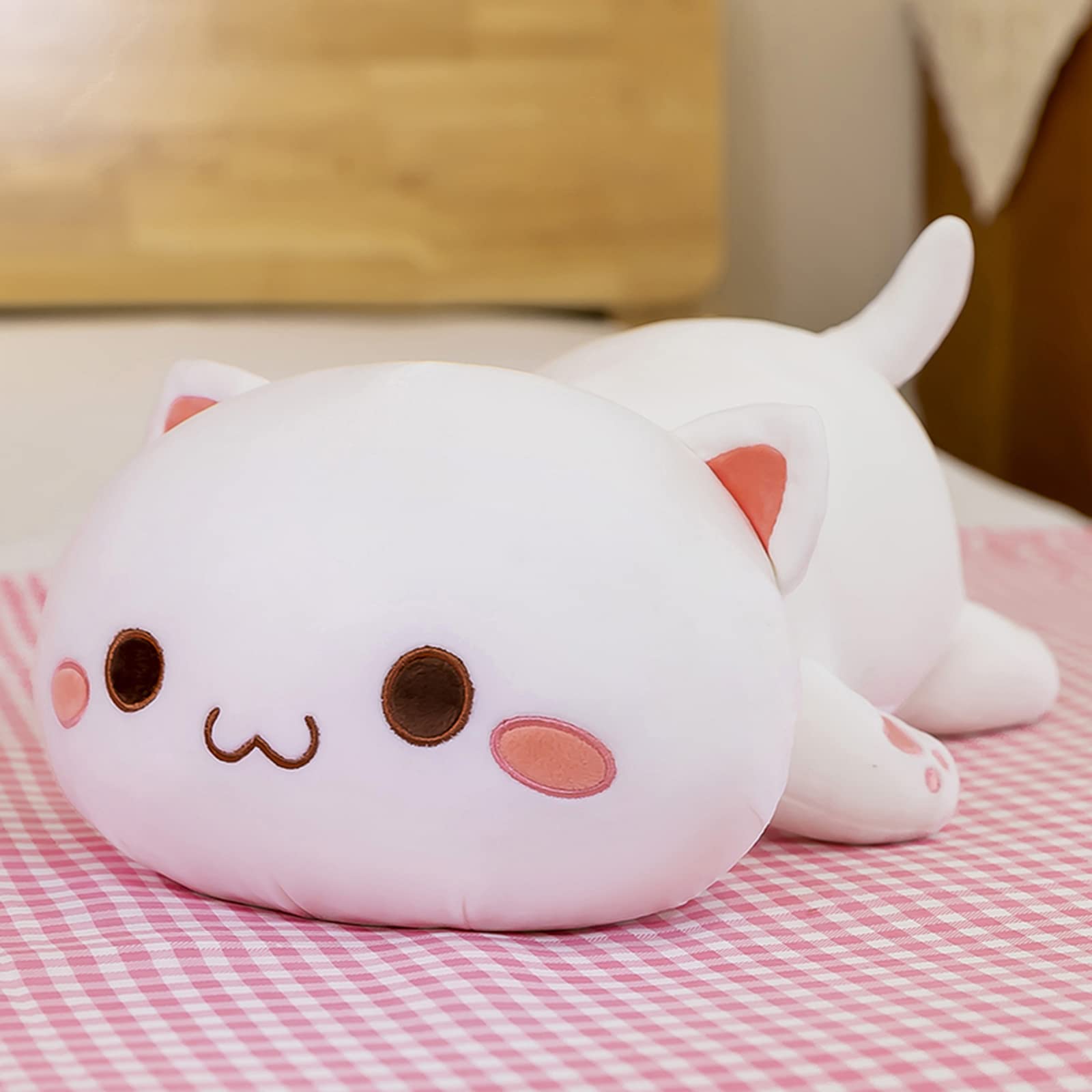 FUYU Cat Stuffed Animals, Soft Cat Plush Pillow Kawaii Kitten Stuffed Animal Toy Gifts for Kids Boys Girls Room Decor (White Round Eyes,27in/67cm)
