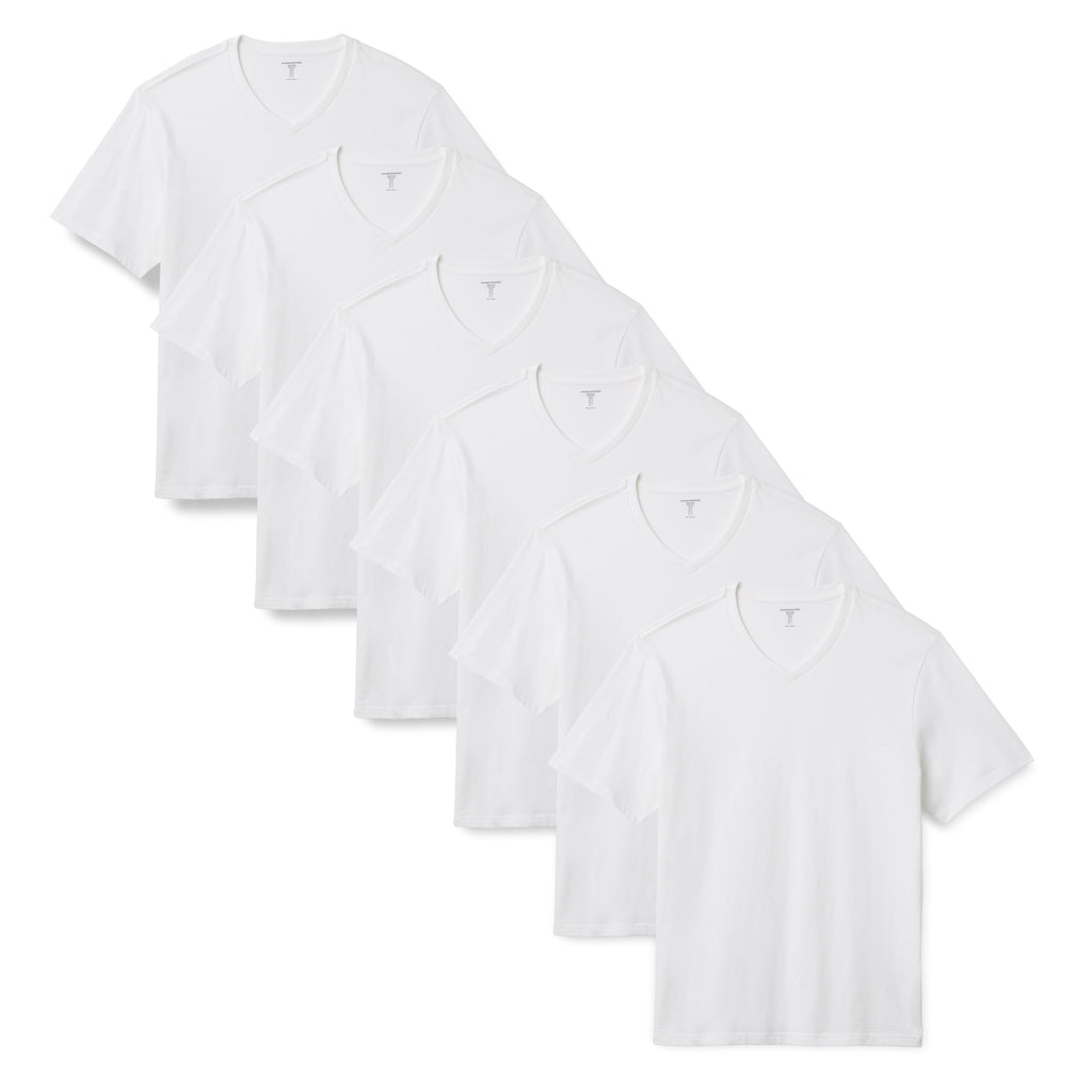Amazon Essentials Men's Regular-Fit Short-Sleeve V-Neck T-Shirts, Pack of 6, White, XX-Large