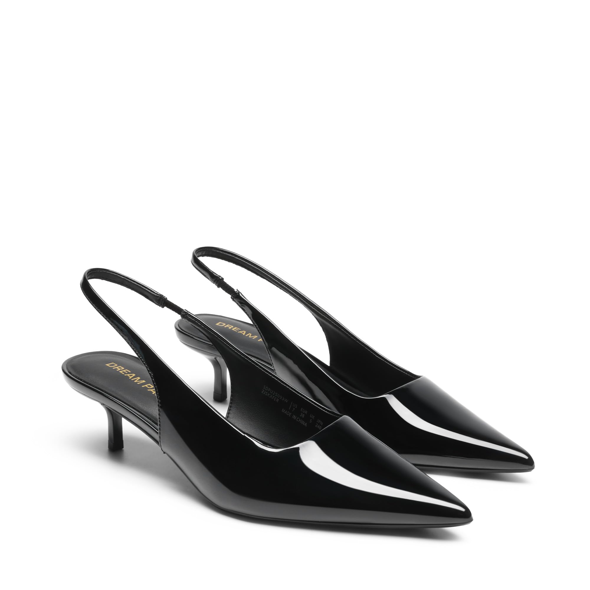 DREAM PAIRS Women's Kitten Heels Slingback Low Closed Toe Comfortable Pumps Pointed Toe Wedding Party Elegant Dress Shoes,Size 8,Black-Pat,SDPU25093W