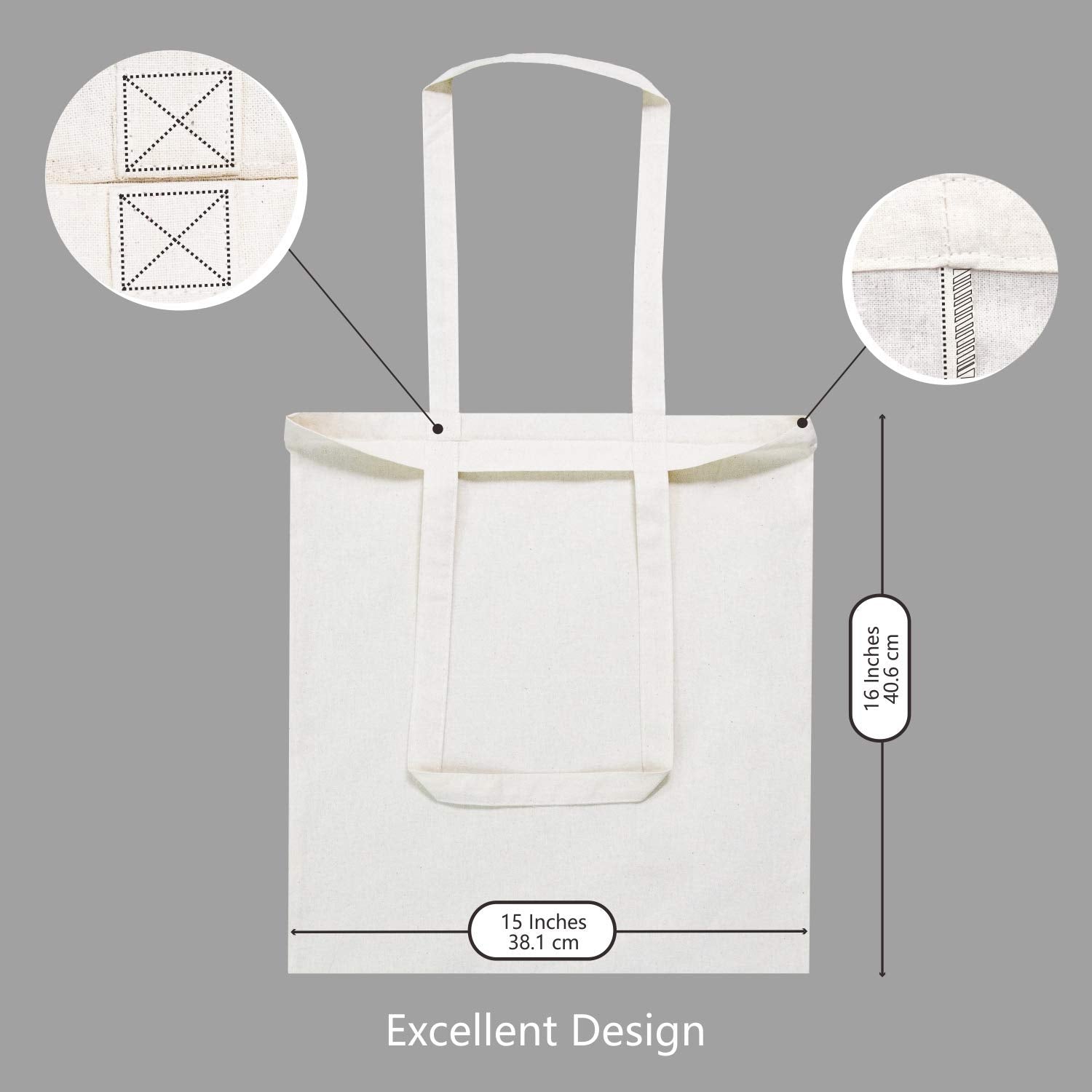 TOPDesign 192-Pack Economical 16"x15" Cotton Tote Bags, Lightweight Medium Reusable Grocery Shopping Cloth Bags, Suitable for DIY, Advertising, Promotion, Gift, Activity