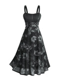 ROSE GAL Women Plus Size Gothic Dress Floral Chain Decor High Waisted Midi Tank Dress(Black/L)