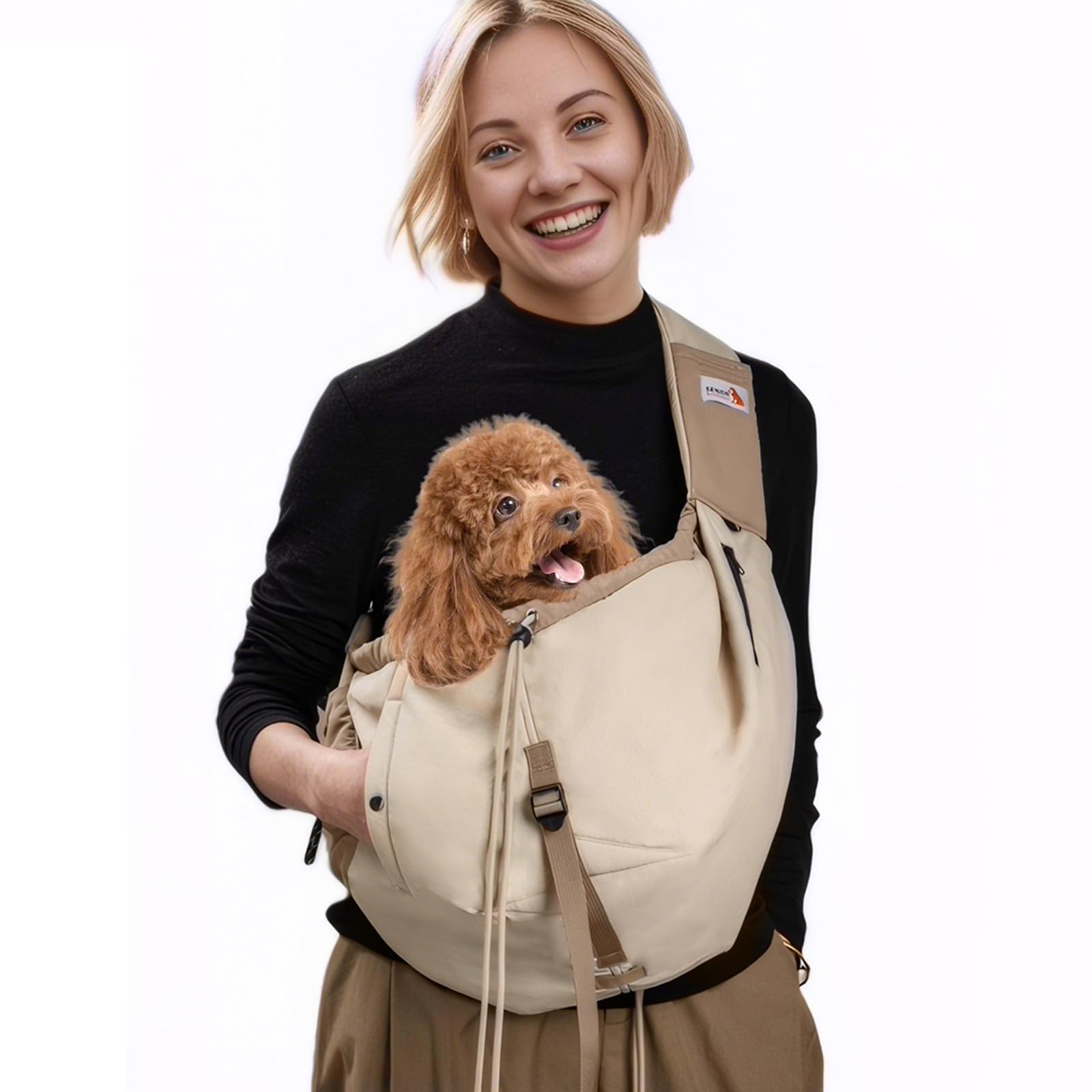 Dog Carrier Sling,Dog Carriers for Small Dogs & Cats Up to 20lbs,Puppy Carrying Backpack Pet Purse with Pockets,Adjustable Shoulder Strap,Hands Free for Travel (Beige)