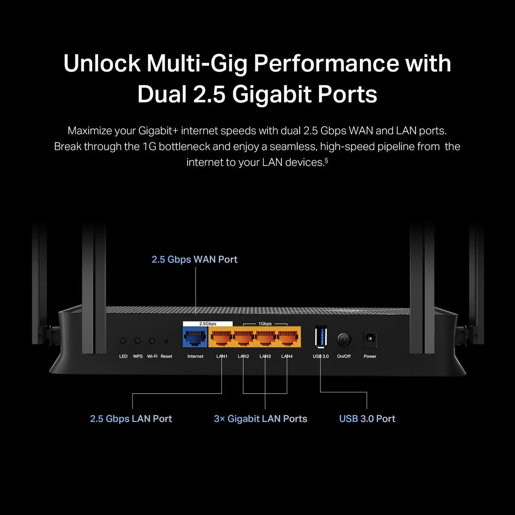 TP-Link Dual-Band BE3600 Wi-Fi 7 Router Archer BE230 | 4-Stream | 2×2.5G + 3×1G Ports, USB 3.0, 2.0 GHz Quad Core, 4 Antennas | VPN, EasyMesh, HomeShield, MLO, Private IOT | Free Expert Support