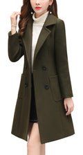 chouyatou Women Elegant Notched Collar Double Breasted Wool Blend Over Coat (Medium, Army green)