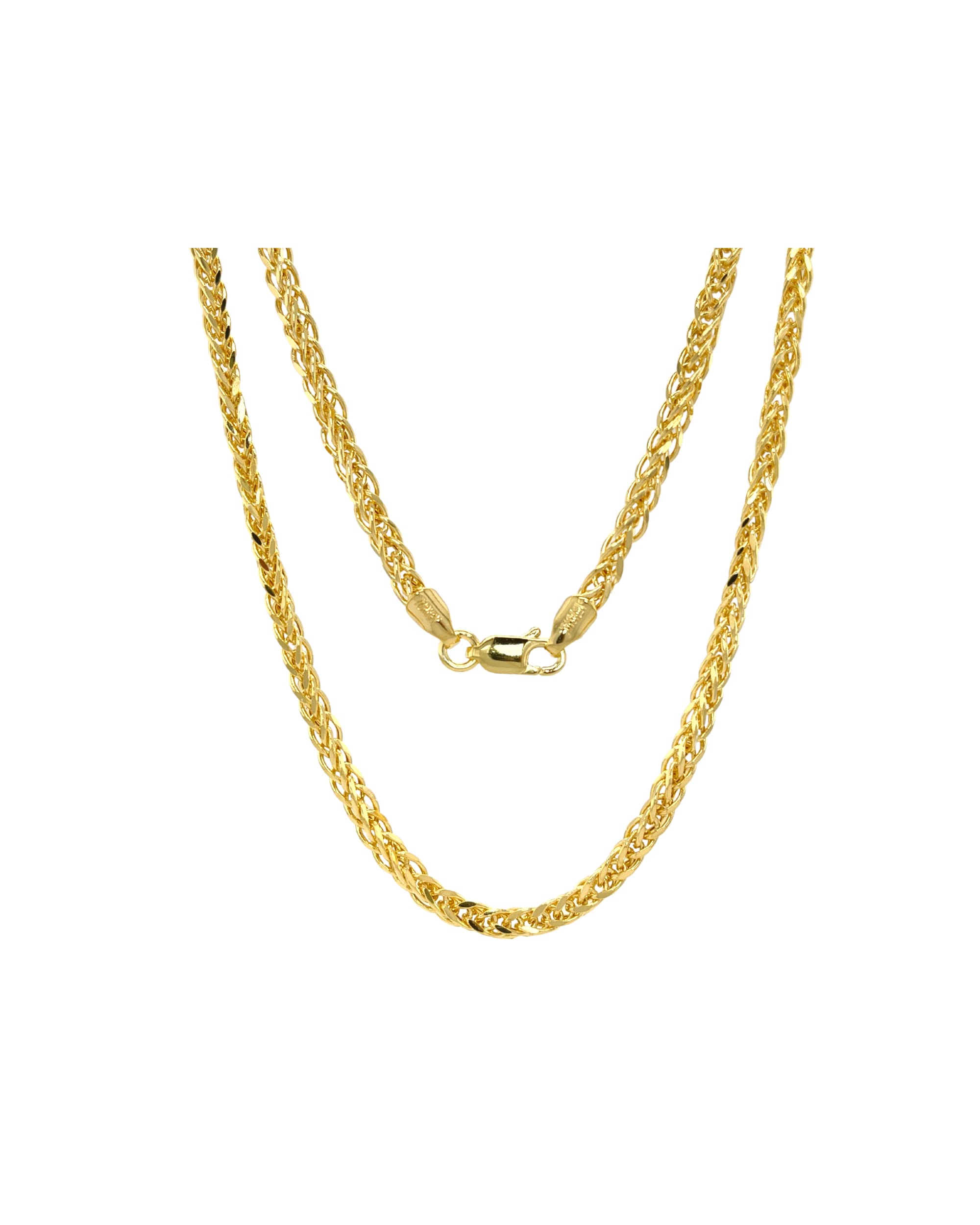 JEWELHEART 14K Gold Square Wheat Chain Necklace - 2.6mm Braided 14K Yellow Gold Chain For Men Foxtail Gold Chain Diamond Cut Real Gold Necklaces For Women with Lobster Clasp 24"