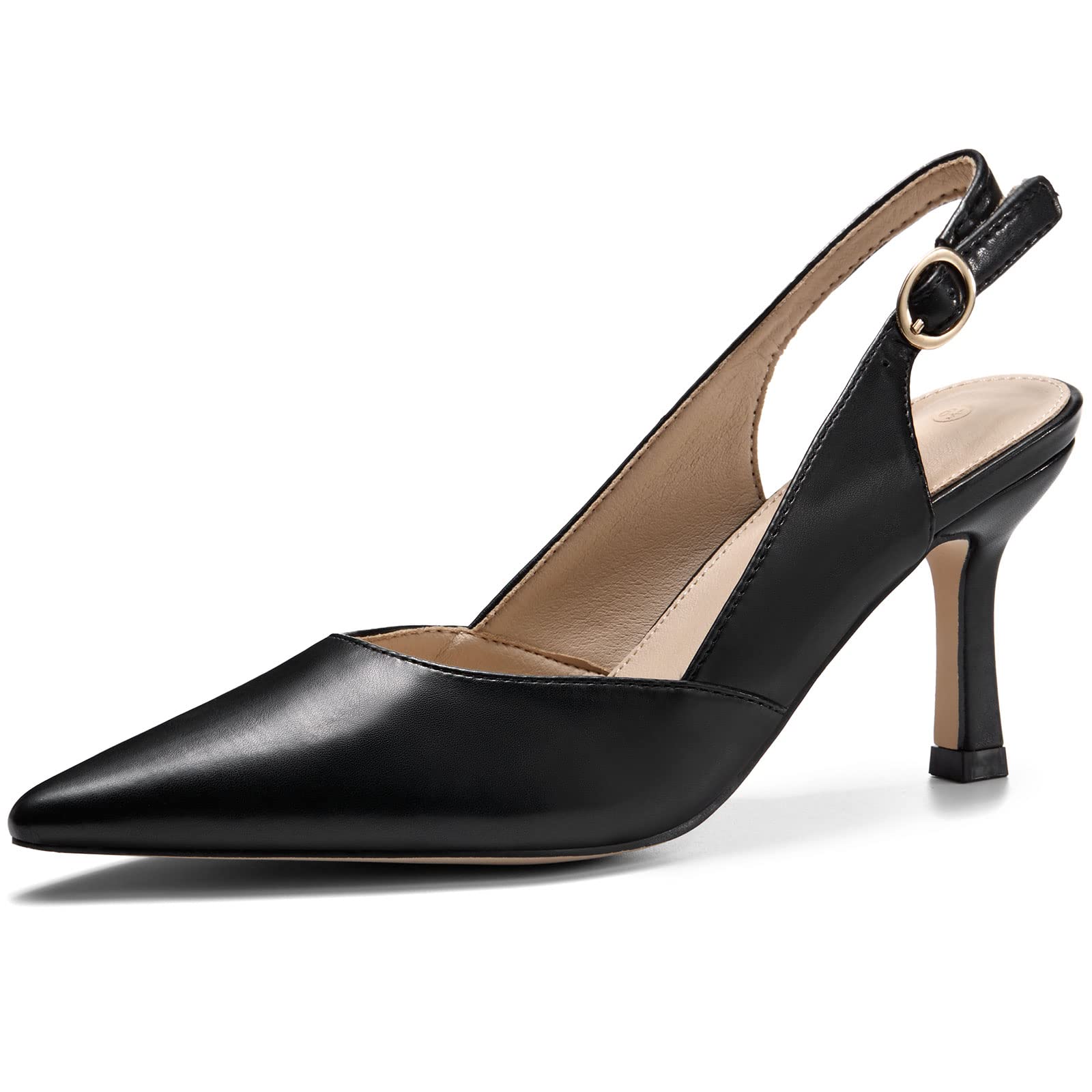 Rilista Women's Kitten Heels Pumps Pointed Closed Toe Wedding Party Dress Slingback Pump Shoes