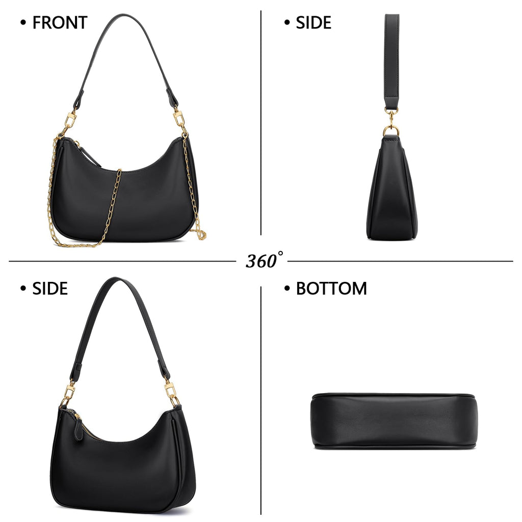KKXIU Shoulder Bag for Women Cute Hobo and Tote Handbags Retro Clutch Underarm Purse with 2 Removable Straps (Black)
