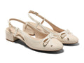 Coutgo Womens Chunky Low Heels Slingback Ballet Bow Pumps Closed Toe Wedding Dress Shoes, Beige, Size 8