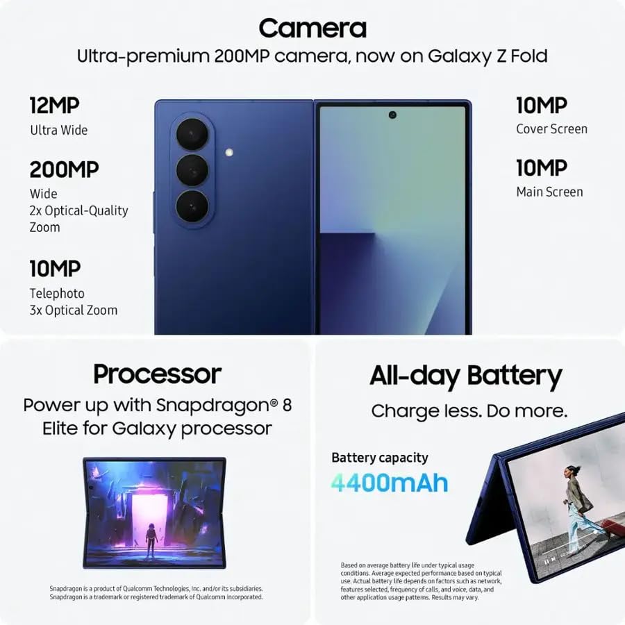 Samsung Galaxy Z Fold7 Cell Phone, 512GB AI Smartphone, Unlocked Android, AI Photo Edits, Large Screen, Long Battery Life, 2025, US 1 Yr Manufacturer Warranty, JetBlack