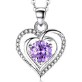 RIVIKO Heart Birthstone Pendant Necklace for Women 925 Sterling Silver Zirconia February Necklaces Christmas Valentine's Day Mothers Day Jewelry Gifts For Her Mother Wife