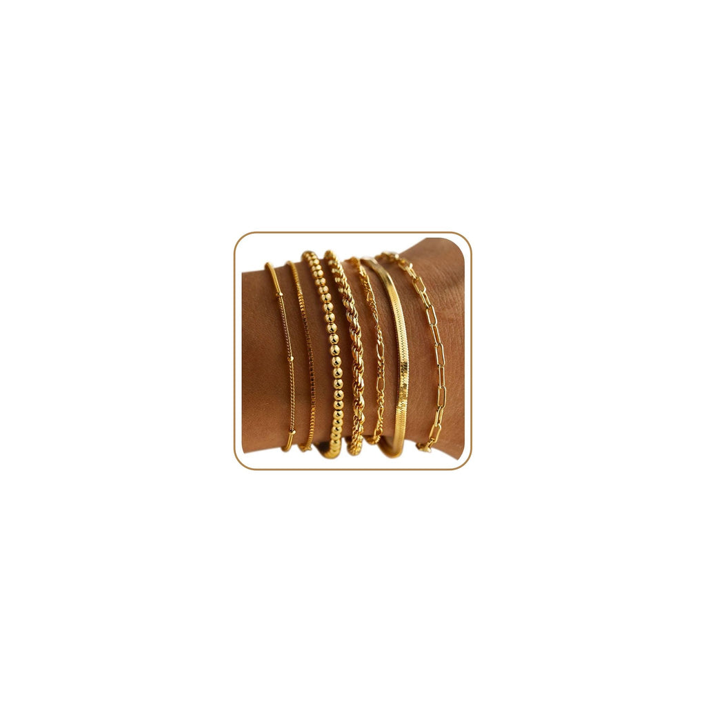 M MOOHAM Gold Bracelets for Women - Dainty 14K Gold Plated Layered Beaded Bracelet Stack Paperclip Snake Rope Figaro Box Satellite Chain Bracelets for Women Non Tarnish Jewelry Mothers Day Gifts