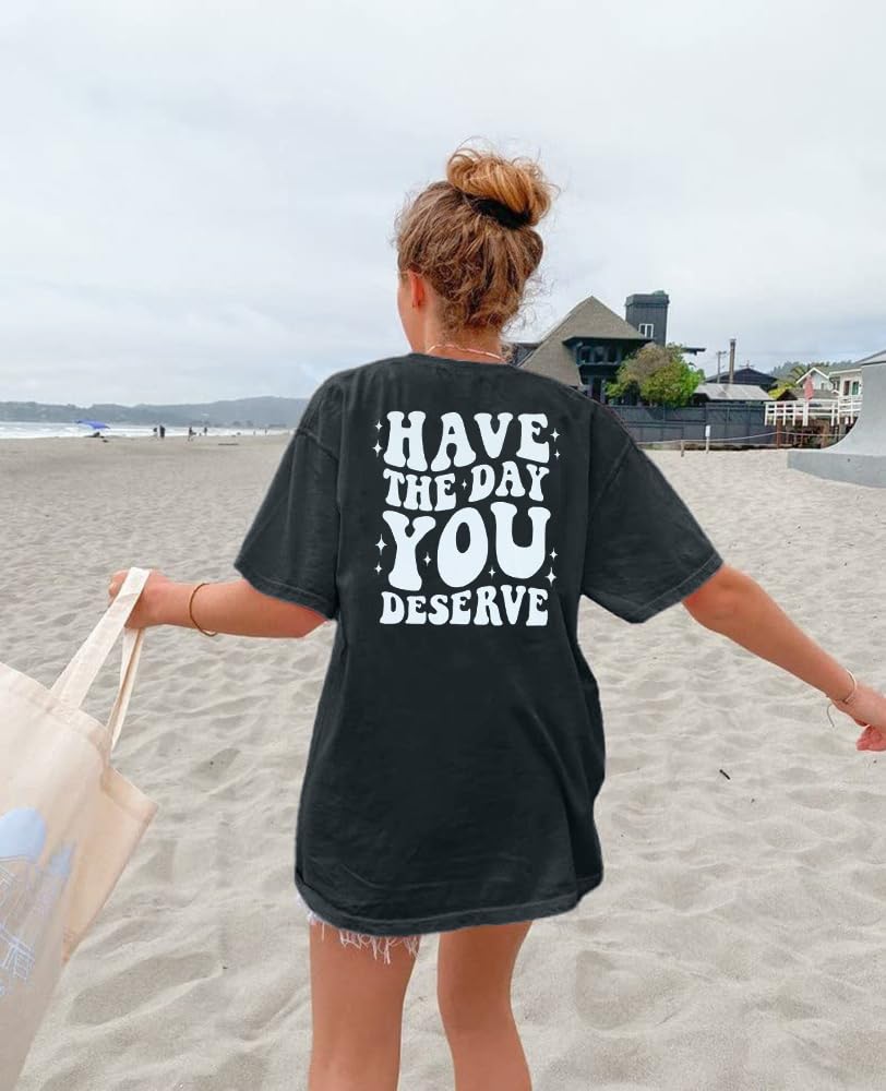 ASTANFY Oversized Tshirts for Women: Deserve Day Shirt Funny Skeleton Shirts Casual Oversized Graphic Tees Tops Grey