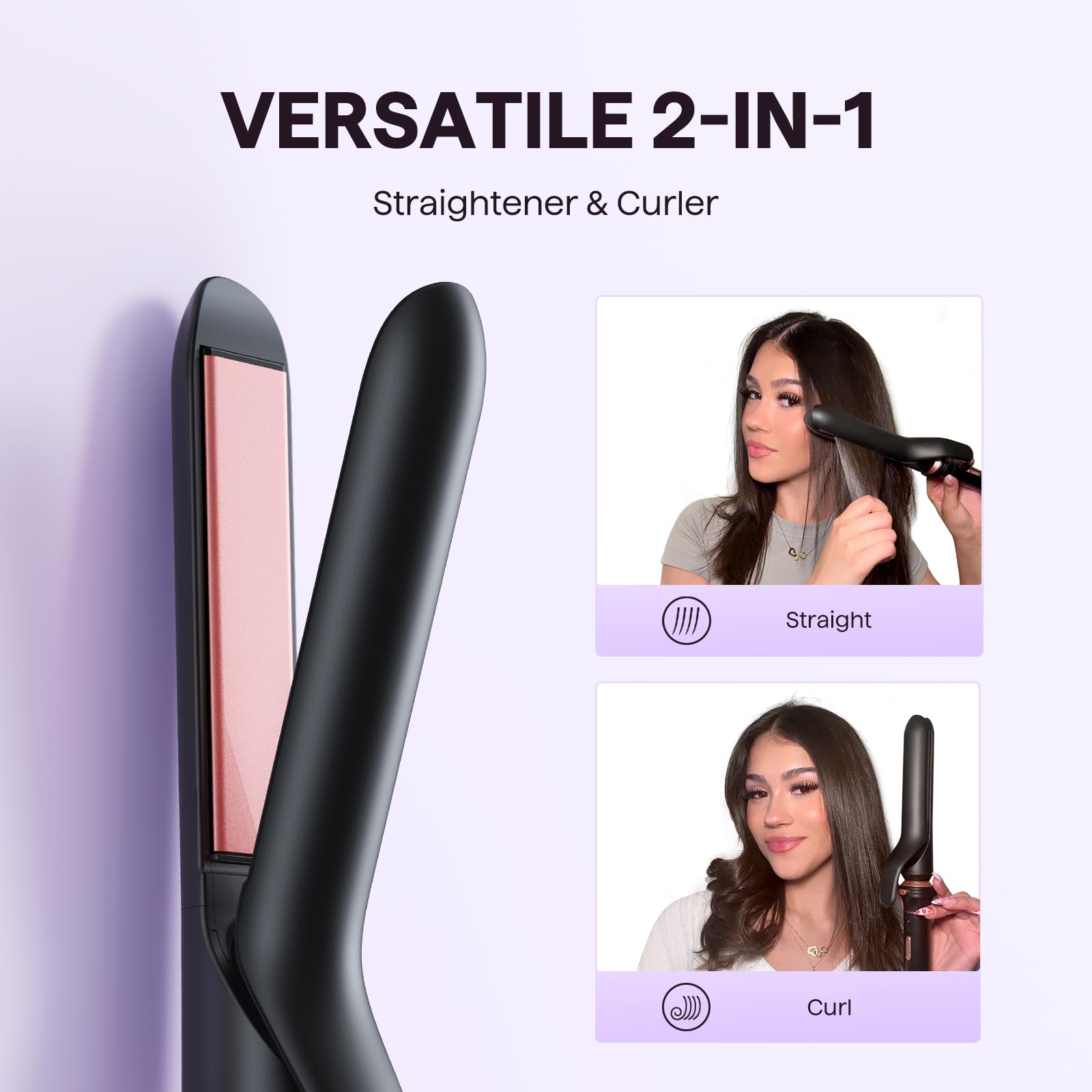 Wavytalk 3 in 1 Curling Wand Set, Multi Curl, Curling Iron Set with Heated Round Brush, Flat Iron Hair Straightener, 1 1/4 inch Curling Iron, Dual Voltage Hair Curler