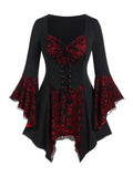 ROSE GAL Womens Plus Size Gothic Bell Sleeve Skull Lace Handkerchief Tee(Black_15/3X)
