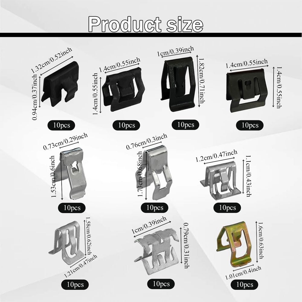 Tecledsn 100Pcs 10 Sizes Auto Car U-Clip Metal Trim Panel Spring Clip Trim Moulding Clip Kit 4A0-867-276A Replacement for Most Cars