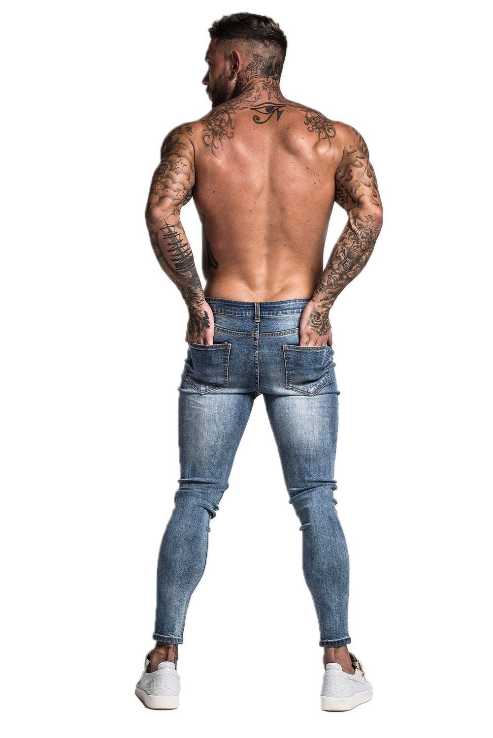 GINGTTO Skinny Jeans Men Slim Fit Stretch Blue Jeans Tapered Leg Elastic Waist 32