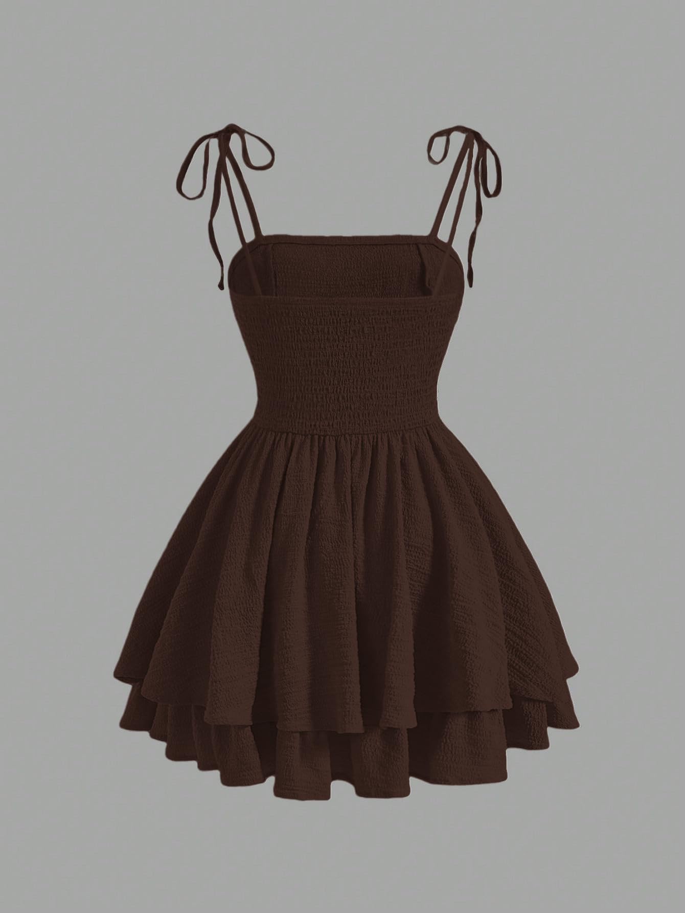 WDIRARA Women's Tie Shoulder Ruched Sleeveless Shirred Layered Ruffle Hem Cocktail Party Cami Dress Rust Brown X-Small