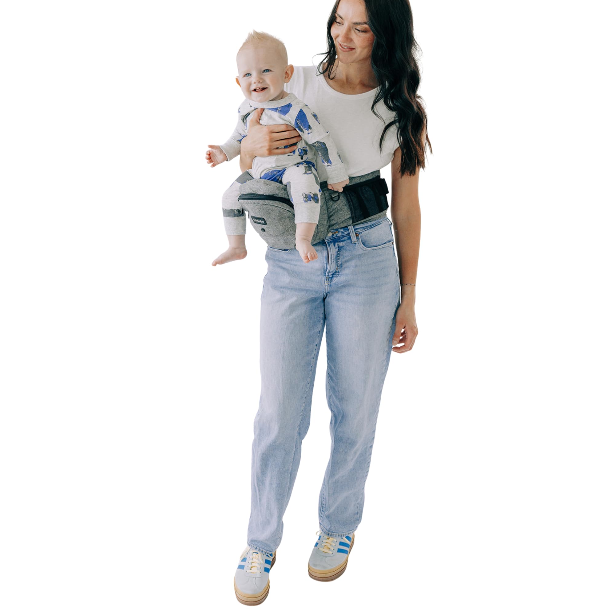 Tushbaby Original Hip Seat Baby Carrier for Babies & Toddlers up to 45 lbs, Safety Certified, Lightweight No-Foam Design with Storage & Nursing Support, Grey