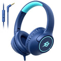 Kids Headphones Wired for School, 85/94dB Volume Limit, Wired Over Ear Headphones for Kids Boys Girls with Microphone, Stereo Sound 3.5mm Cord for Kindle Tablet Airplane Travel, Navy Blue