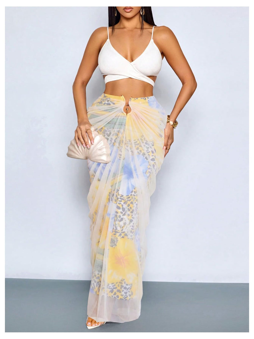 WDIRARA Women's Ruched Bodycon Maxi Skirt Cocktail Party High Waisted Long Fishtail Skirts Pale Yellow Small